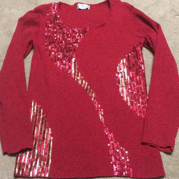 LOFT Tops - Red sequin long sleeve shirt size large!